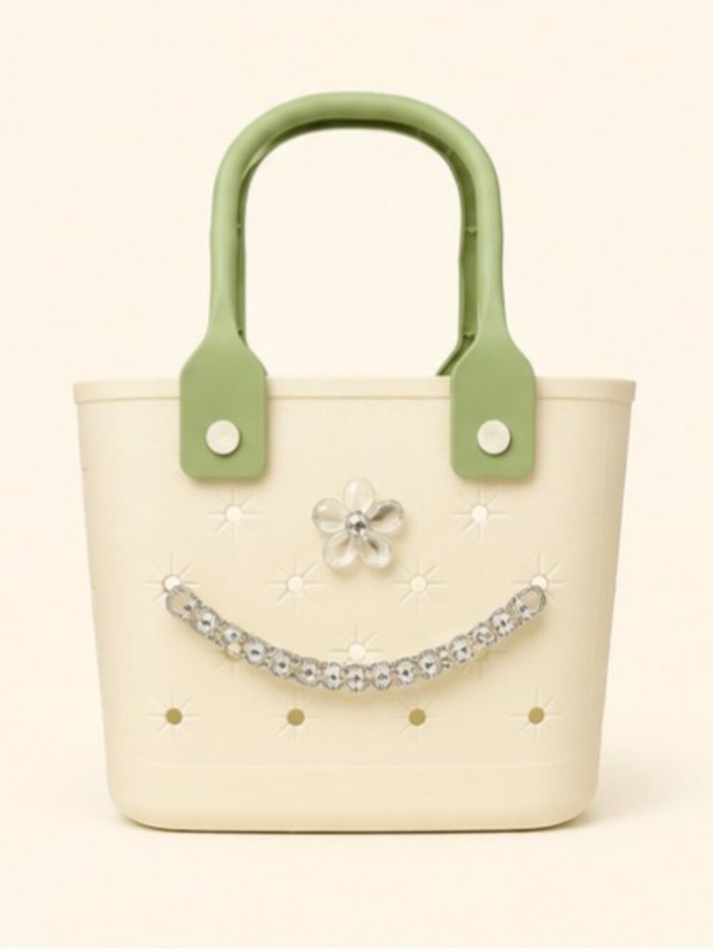Cream & Green Flower Tote with Mermaid Charm - Picture 3 of 8